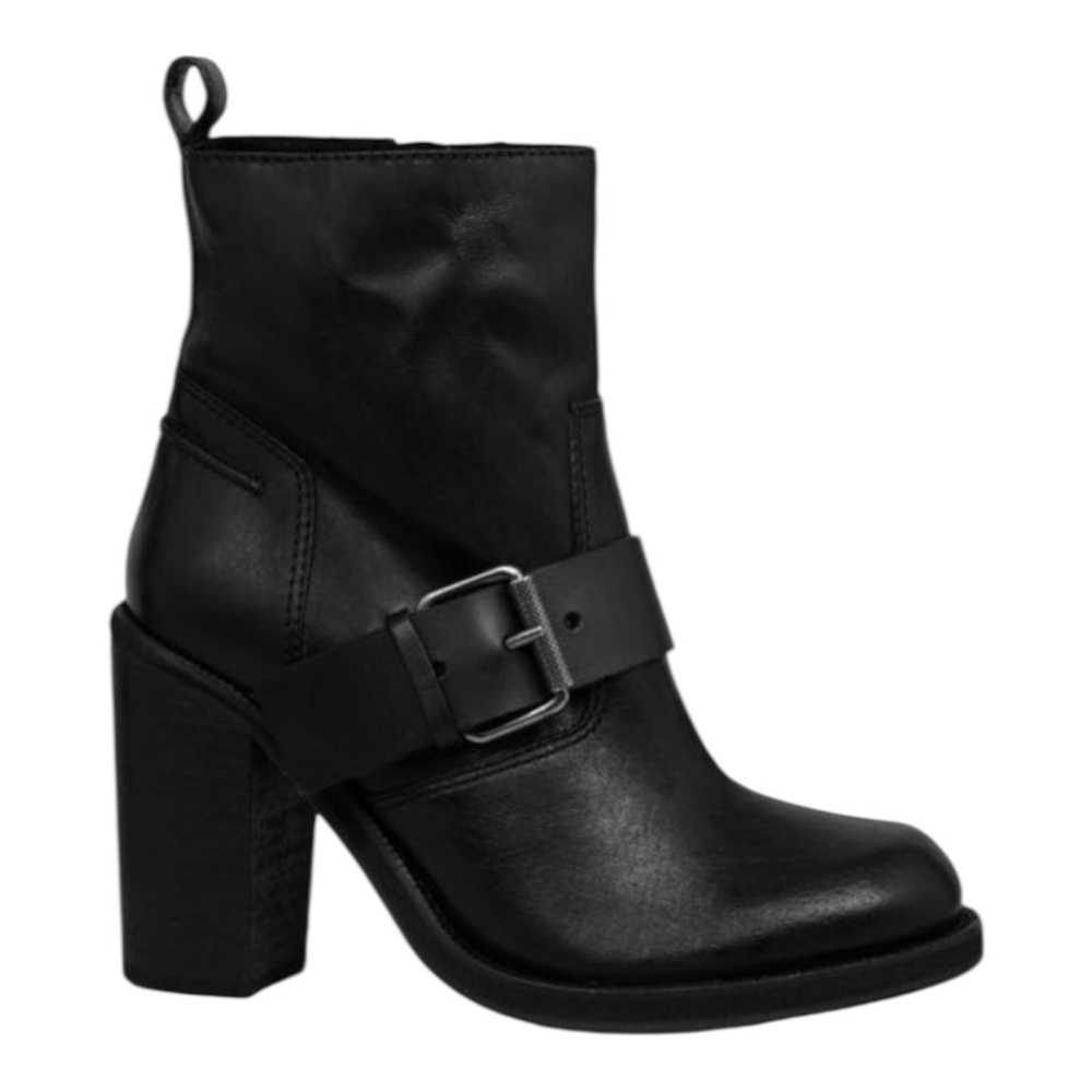 ALL SAINTS Leather Shearling Ankle Boots – Size 37 – Gunmetal Buckle $680 Retail